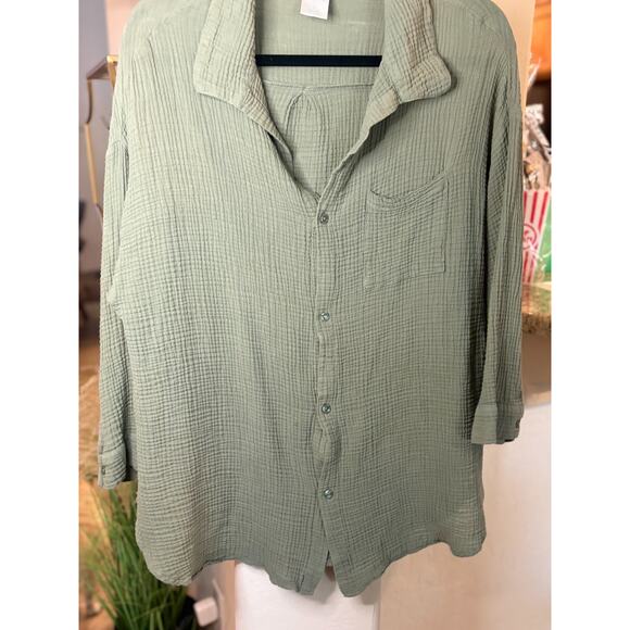 Kona Sol Cotton Gauze Button Sage Blouse Shirt Size XL 10-16 - Picture 5 of 5